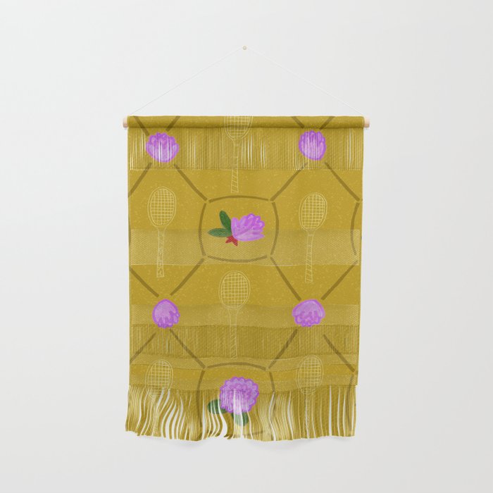 Tennis Rackets & Roses in Ochre & Purple Wall Hanging Gallery Image 1