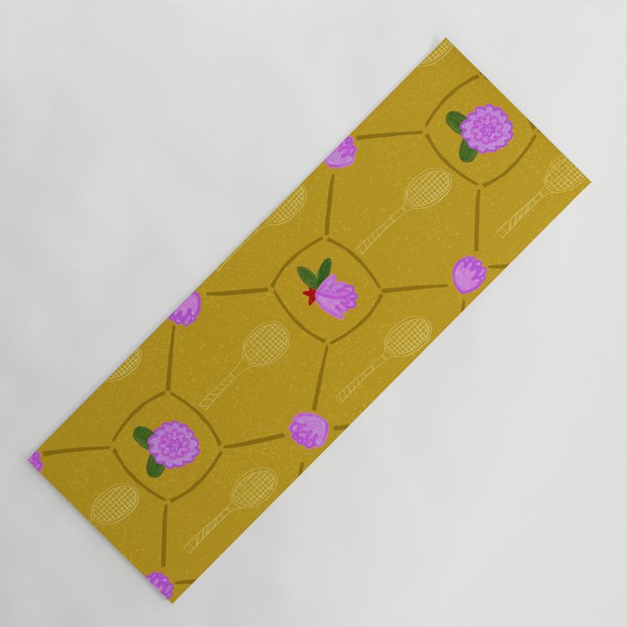 Tennis Rackets & Roses in Ochre & Purple Yoga Mat Gallery Image 1