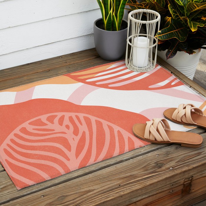 just peachy, leaf abstraction Outdoor Rug Gallery Image 2