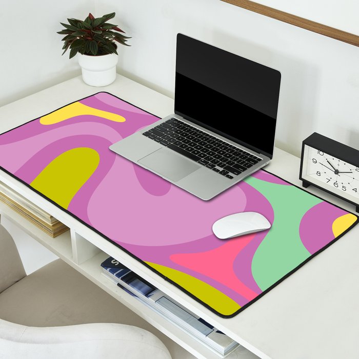 Smooth Contours Retro Modern Abstract Pattern Purple Lilac Lavender Lime Desk Mat Gallery Image 2