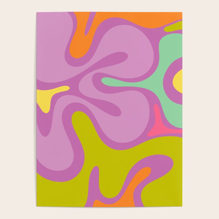 Smooth Contours Retro Modern Abstract Pattern Purple Lilac Lavender Lime Poster Gallery Image 1