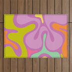 Smooth Contours Retro Modern Abstract Pattern Purple Lilac Lavender Lime Outdoor Rug Gallery Image 1