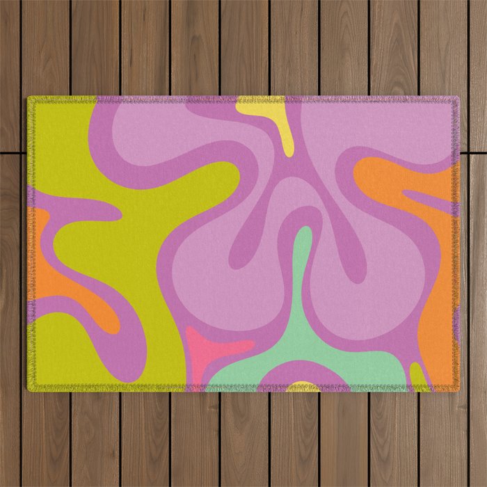 Smooth Contours Retro Modern Abstract Pattern Purple Lilac Lavender Lime Outdoor Rug Gallery Image 1