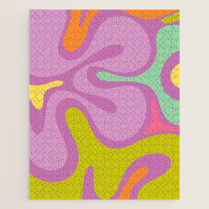 Smooth Contours Retro Modern Abstract Pattern Purple Lilac Lavender Lime Jigsaw Puzzle Gallery Image 1