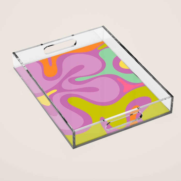 Smooth Contours Retro Modern Abstract Pattern Purple Lilac Lavender Lime Acrylic Tray Gallery Image 1