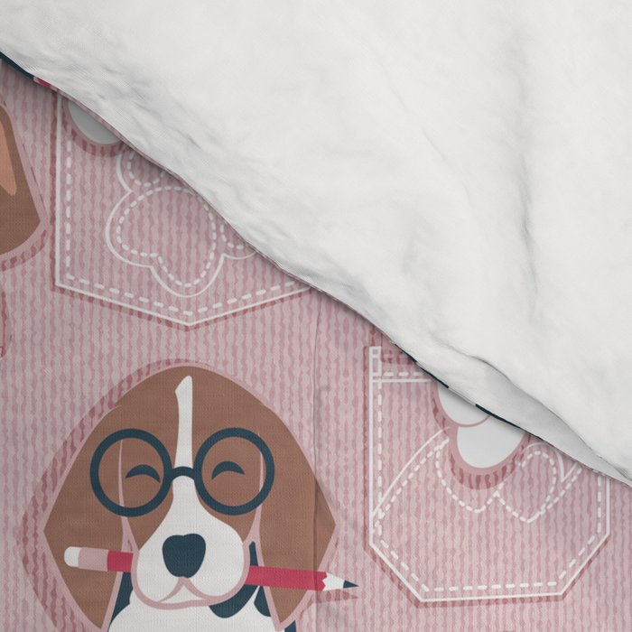 Pure love pockets I // blush pink background Dachshund Beagle Dalmatian Basset Hound Labrador Retriever Husky Welsh Corgi and Italian Greyhound dog puppies Comforter Gallery Image 4