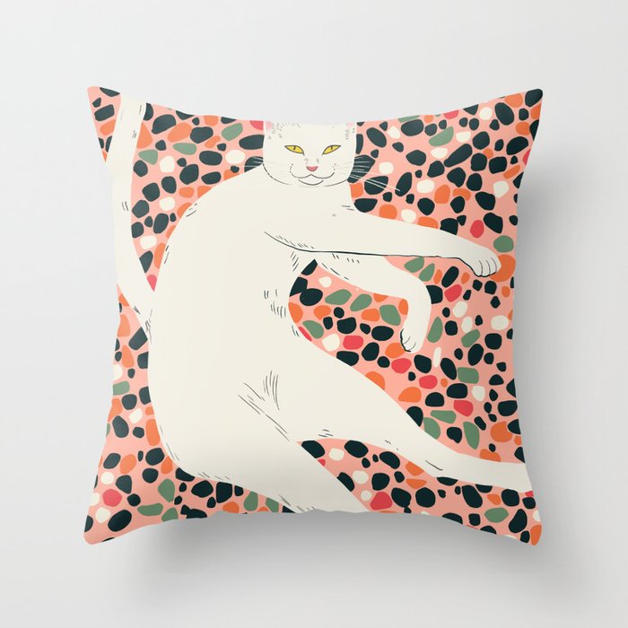 Cat Stretching Throw Pillow Gallery Image 1