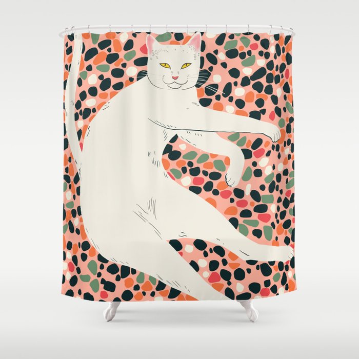 Cat Stretching Shower Curtain Gallery Image 1