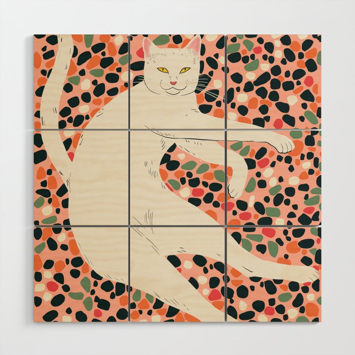 Cat Stretching Wood Wall Art Gallery Image 1