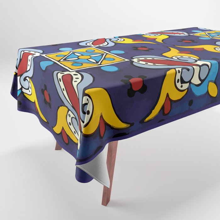 Abstract blue cruz mexican modern talavera tile wall Tablecloth Gallery Image 1