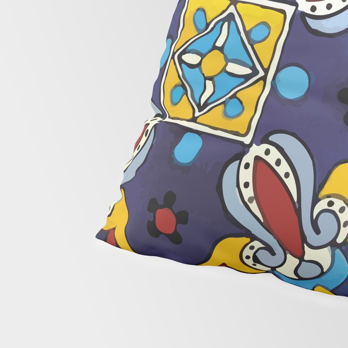 Abstract blue cruz mexican modern talavera tile wall Pillow Sham Gallery Image 4