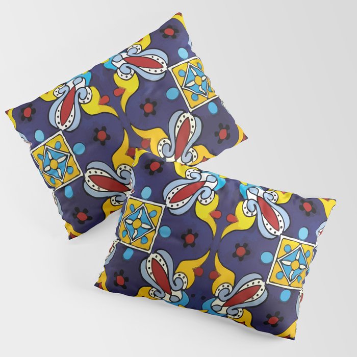 Abstract blue cruz mexican modern talavera tile wall Pillow Sham Gallery Image 3