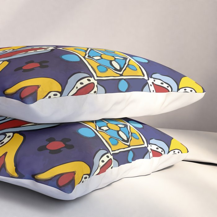 Abstract blue cruz mexican modern talavera tile wall Pillow Sham Gallery Image 3