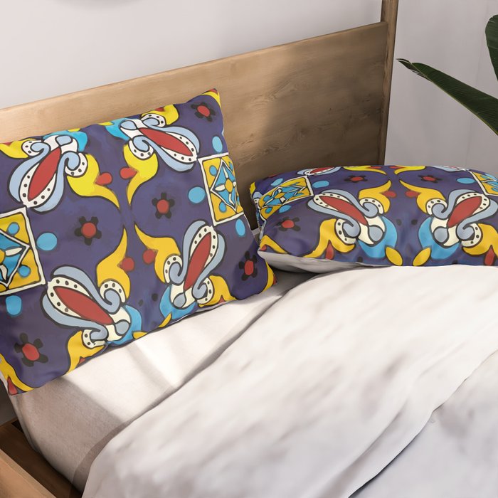 Abstract blue cruz mexican modern talavera tile wall Pillow Sham Gallery Image 2