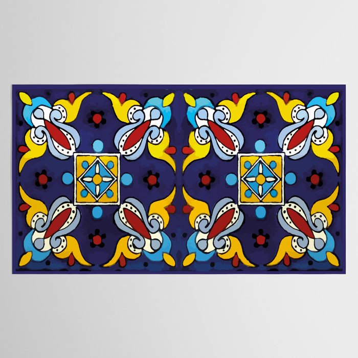 Abstract blue cruz mexican modern talavera tile wall Tablecloth Gallery Image 2