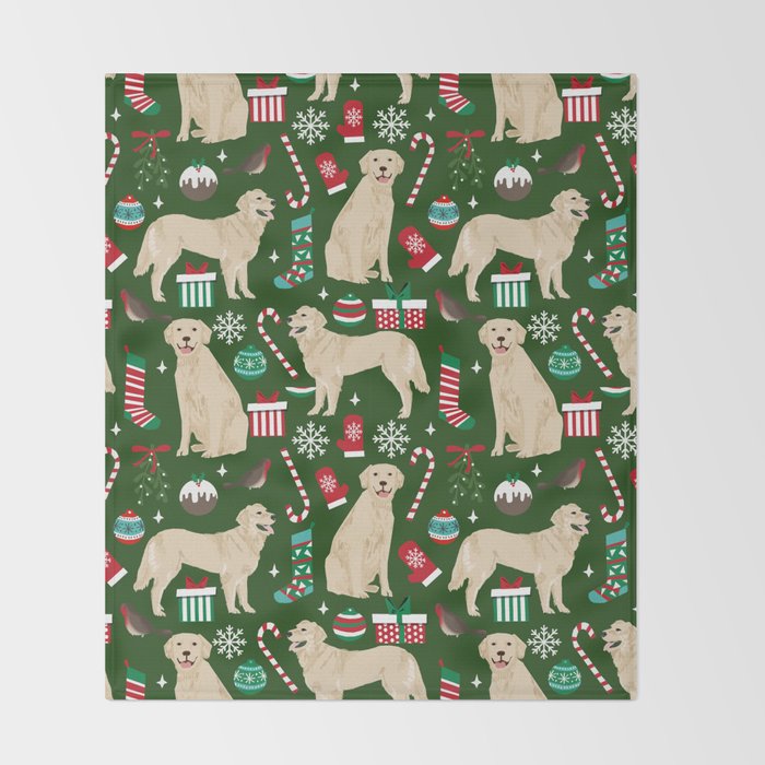 Golden Retriever festive christmas dog illustration pet portrait pet friendly gifts for dog breed Throw Blanket Gallery Image 2