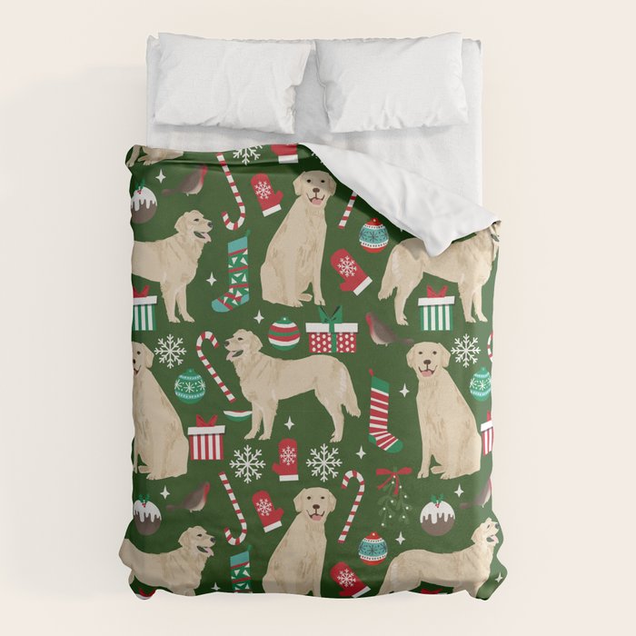 Golden Retriever festive christmas dog illustration pet portrait pet friendly gifts for dog breed Duvet Cover Gallery Image 1