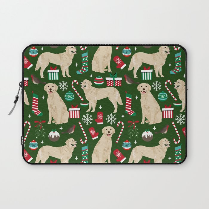 Golden Retriever festive christmas dog illustration pet portrait pet friendly gifts for dog breed Laptop Sleeve Gallery Image 1