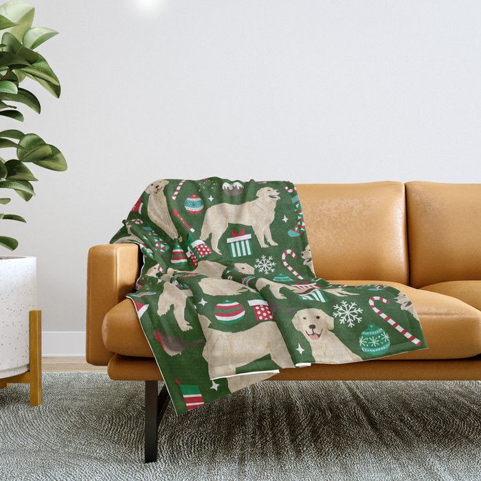 Golden Retriever festive christmas dog illustration pet portrait pet friendly gifts for dog breed Throw Blanket Gallery Image 1