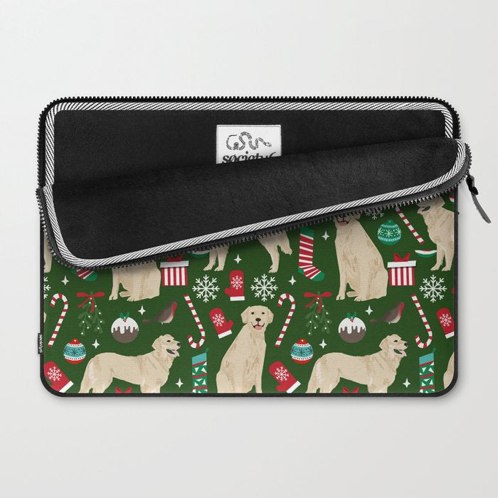 Golden Retriever festive christmas dog illustration pet portrait pet friendly gifts for dog breed Laptop Sleeve Gallery Image 2