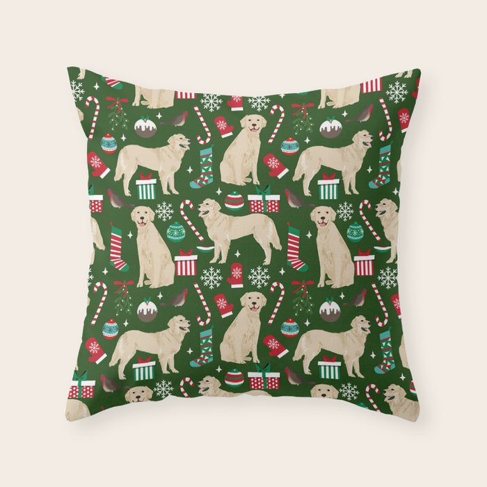 Golden Retriever festive christmas dog illustration pet portrait pet friendly gifts for dog breed Throw Pillow Gallery Image 6