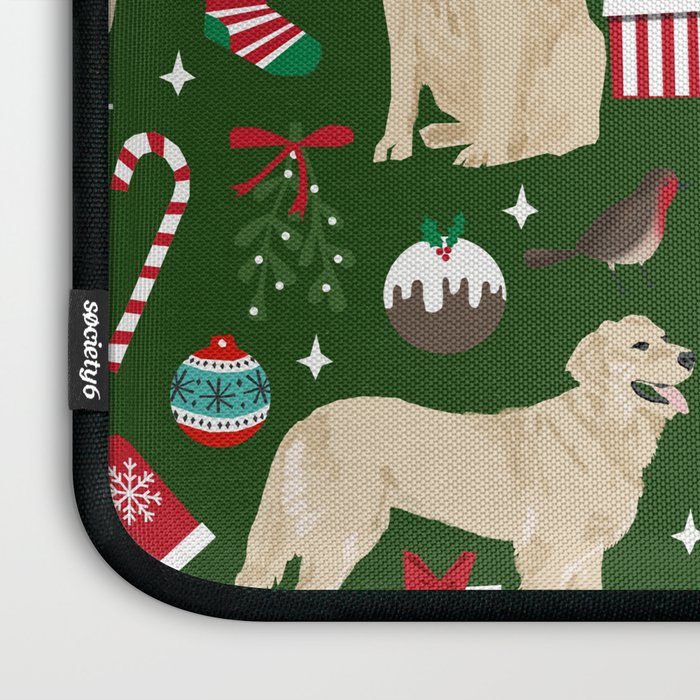 Golden Retriever festive christmas dog illustration pet portrait pet friendly gifts for dog breed Laptop Sleeve Gallery Image 3