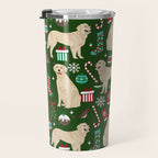 Golden Retriever festive christmas dog illustration pet portrait pet friendly gifts for dog breed Travel Mug Gallery Image 3
