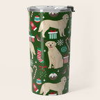 Golden Retriever festive christmas dog illustration pet portrait pet friendly gifts for dog breed Travel Mug Gallery Image 2