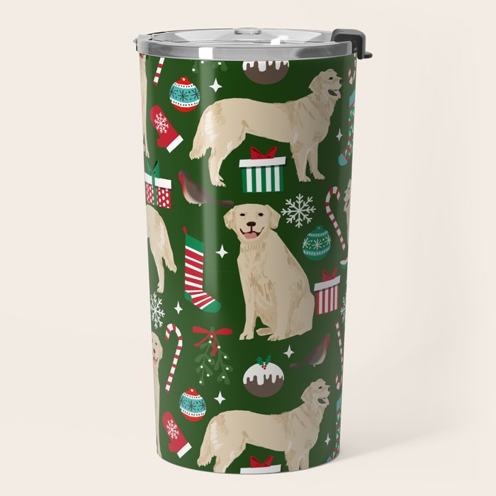 Golden Retriever festive christmas dog illustration pet portrait pet friendly gifts for dog breed Travel Mug Gallery Image 2