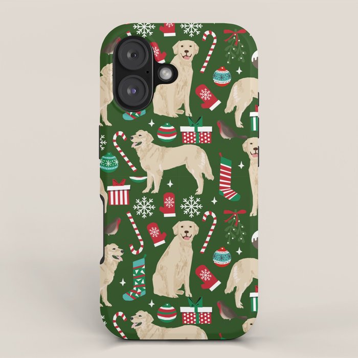 Golden Retriever festive christmas dog illustration pet portrait pet friendly gifts for dog breed iPhone Case Gallery Image 1