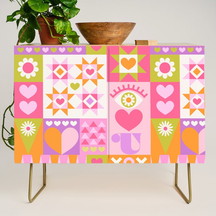 I Love You Checkerboard - Pink & Orange Credenza Gallery Image 1