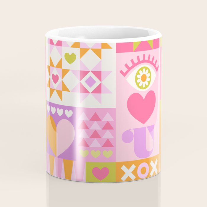 I Love You Checkerboard - Pink & Orange Coffee Mug Gallery Image 4