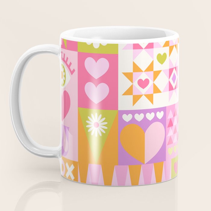 I Love You Checkerboard - Pink & Orange Coffee Mug Gallery Image 3