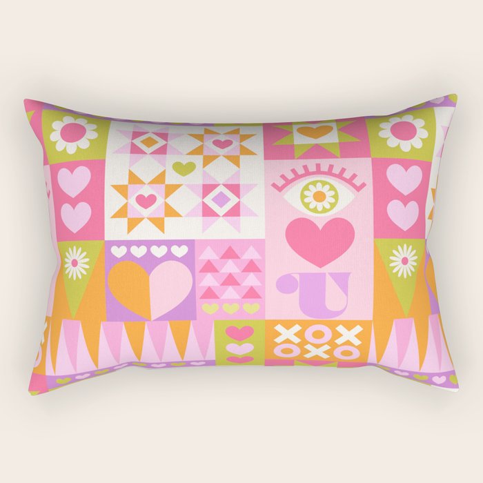 I Love You Checkerboard - Pink & Orange Rectangular Pillow Gallery Image 1