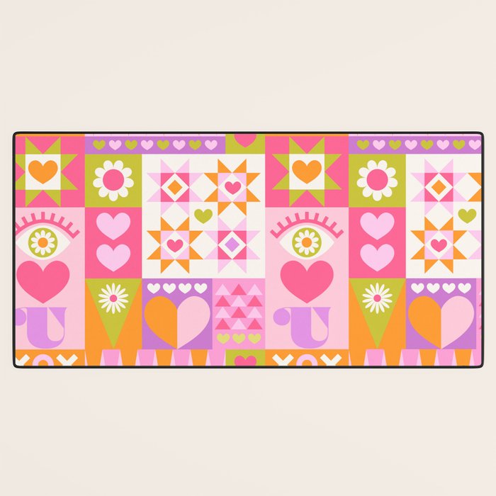 I Love You Checkerboard - Pink & Orange Desk Mat Gallery Image 3