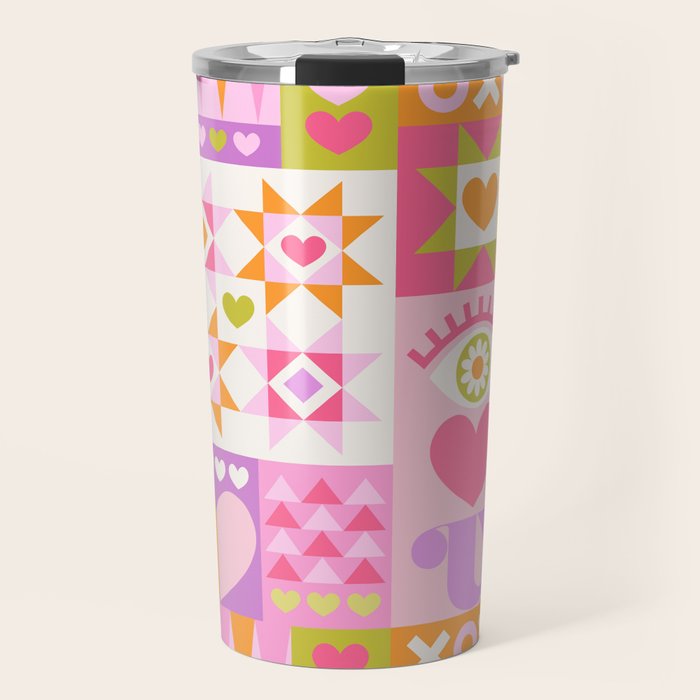 I Love You Checkerboard - Pink & Orange Travel Mug Gallery Image 1