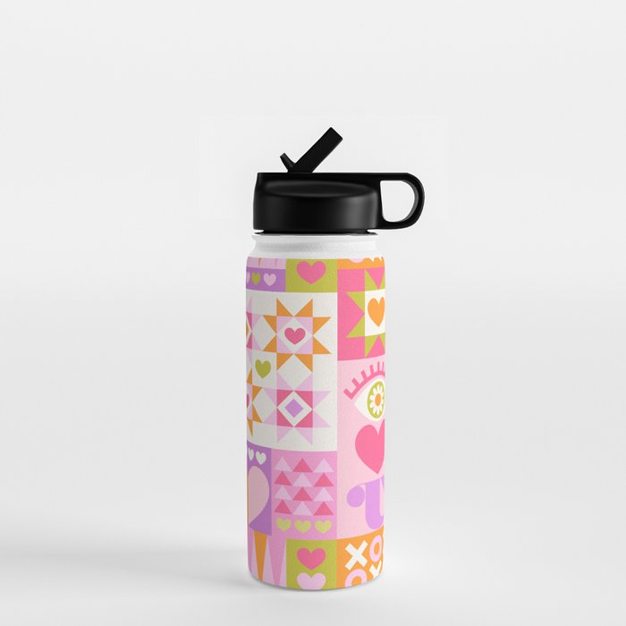 I Love You Checkerboard - Pink & Orange Water Bottle Gallery Image 1