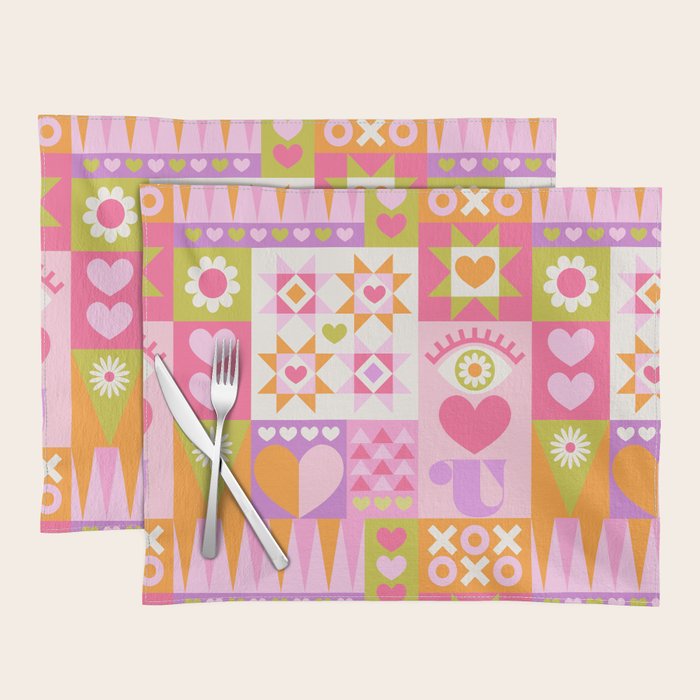 I Love You Checkerboard - Pink & Orange Placemat Gallery Image 1