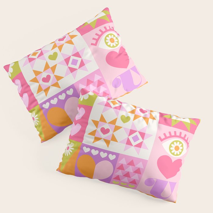 I Love You Checkerboard - Pink & Orange Pillow Sham Gallery Image 3