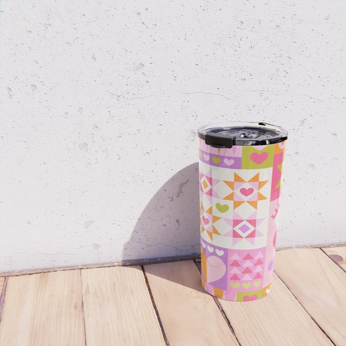 I Love You Checkerboard - Pink & Orange Travel Mug Gallery Image 4