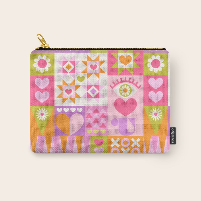 I Love You Checkerboard - Pink & Orange Carry All Pouch Gallery Image 1