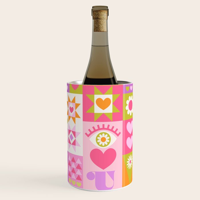 I Love You Checkerboard - Pink & Orange Wine Chiller Gallery Image 1