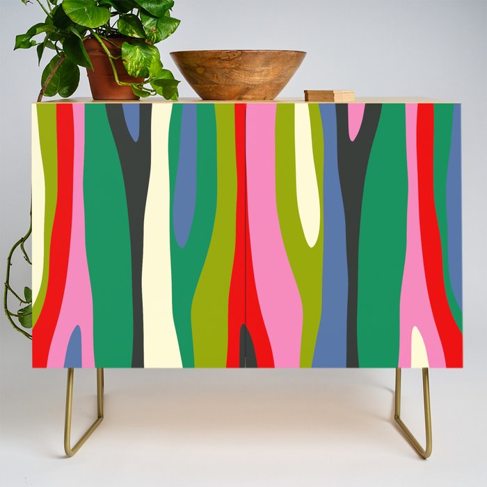 Wild Stripes Modern Multicolor Abstract Pattern Blue Pink Red Green Credenza Gallery Image 1