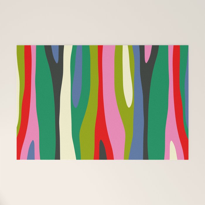 Wild Stripes Modern Multicolor Abstract Pattern Blue Pink Red Green Welcome Mat Gallery Image 1