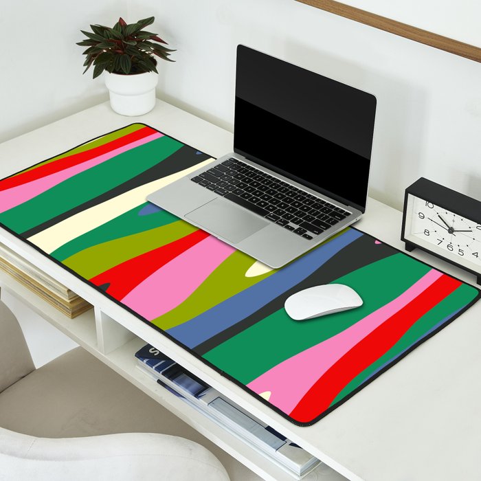 Wild Stripes Modern Multicolor Abstract Pattern Blue Pink Red Green Desk Mat Gallery Image 2