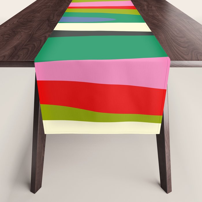 Wild Stripes Modern Multicolor Abstract Pattern Blue Pink Red Green Table Runner Gallery Image 1