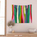 Wild Stripes Modern Multicolor Abstract Pattern Blue Pink Red Green Wall Tapestry Gallery Image 2