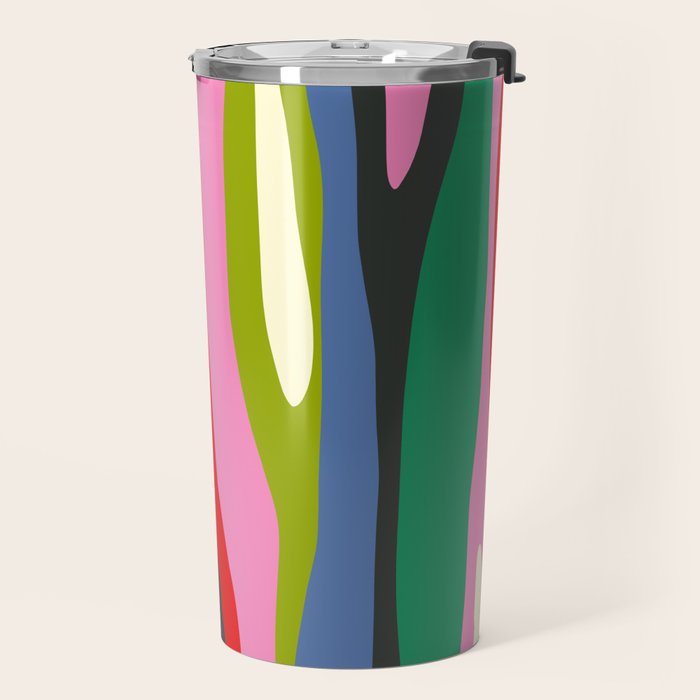 Wild Stripes Modern Multicolor Abstract Pattern Blue Pink Red Green Travel Mug Gallery Image 2