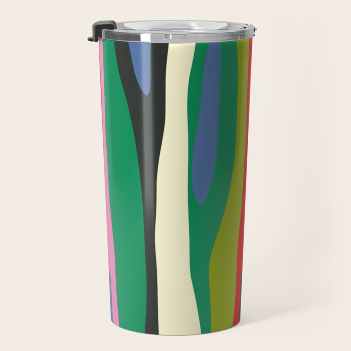 Wild Stripes Modern Multicolor Abstract Pattern Blue Pink Red Green Travel Mug Gallery Image 3