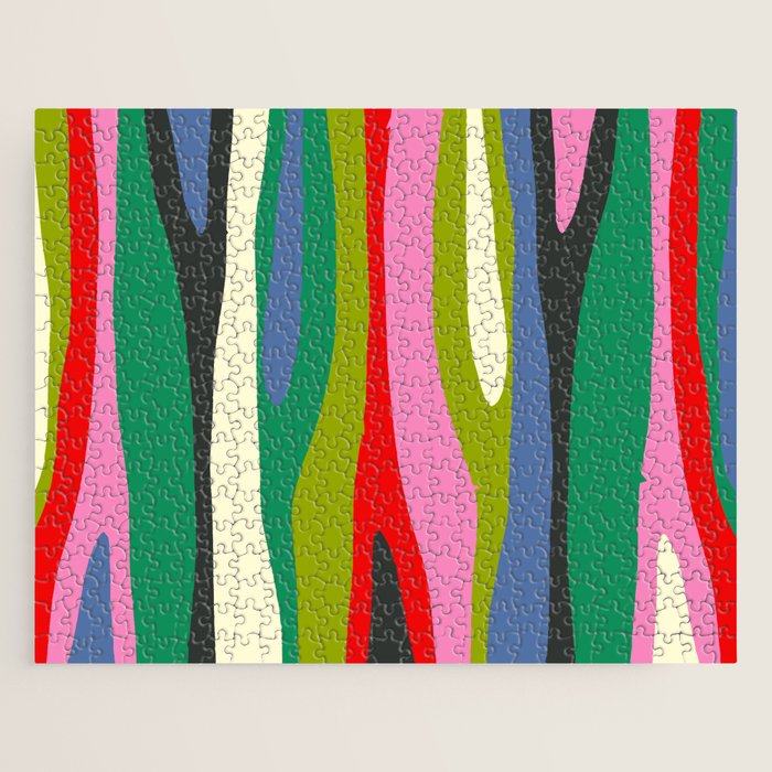 Wild Stripes Modern Multicolor Abstract Pattern Blue Pink Red Green Jigsaw Puzzle Gallery Image 1